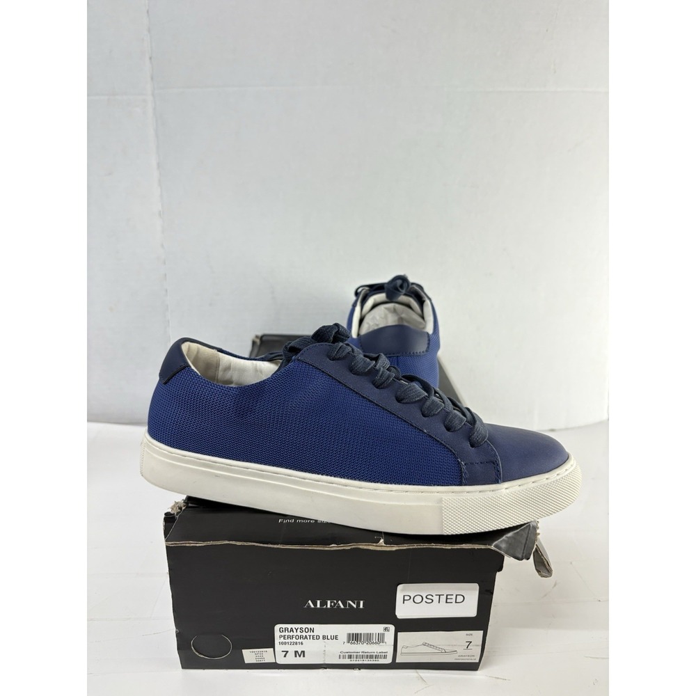 Alfani Men's Grayson Lace-Up Sneakers Fashion Perforated Blue/White Size 7M